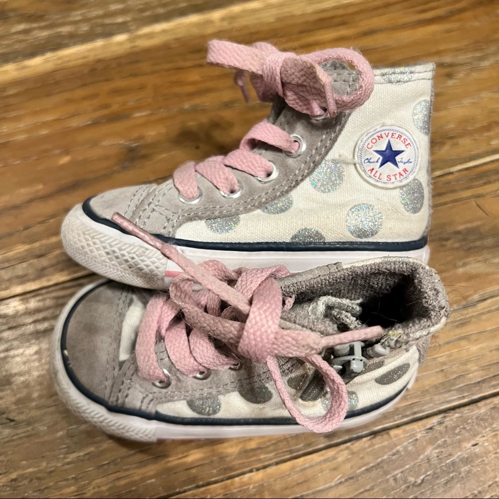 Converse Gray and Silver Glitter Polka Dot Hi Tops